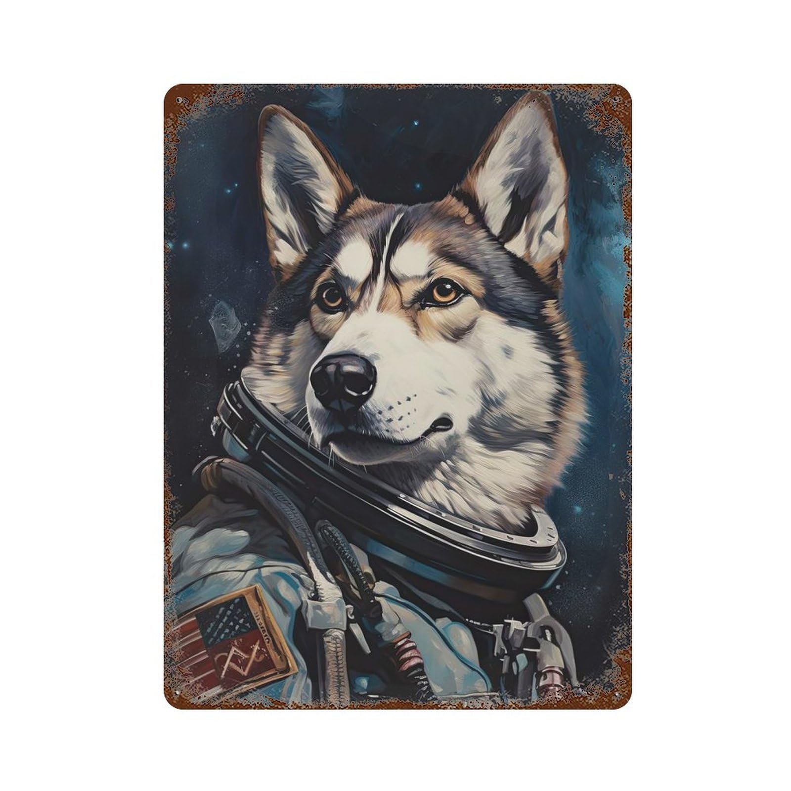 Husky Dog The Astronaut Retro Metal Sign 15.7"x11.8", Rustic Home Decor for Garage, Pub Or Kitchen
