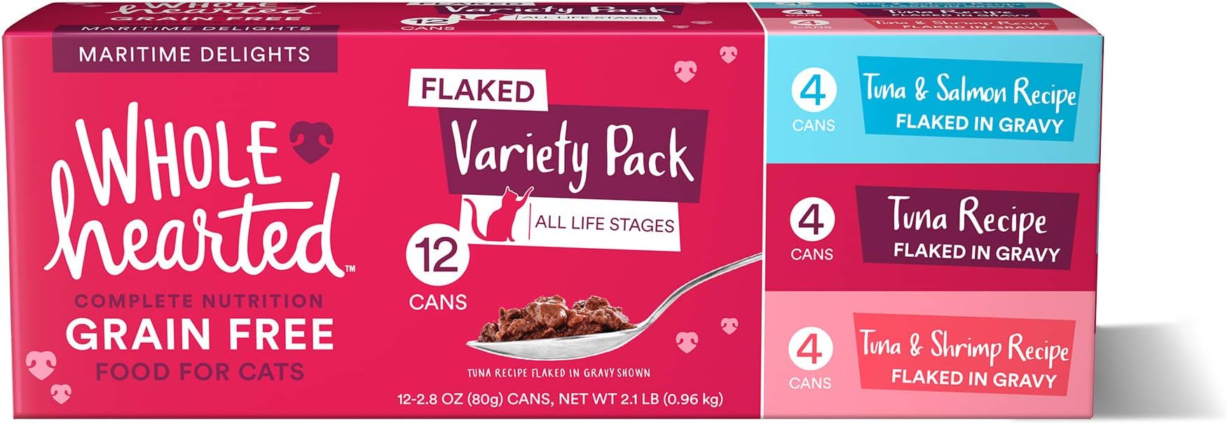 WholeHeartedGrain Free Maritime Delights Flaked Wet Cat Food Variety Pack for All Life Stages 2.8 oz.