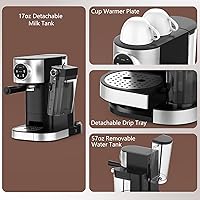 Vista 9 de COWSAR Máquina de café expreso de 20 bares, máquina comercial de café con leche y capuchino con espumador de leche automático, para café molido