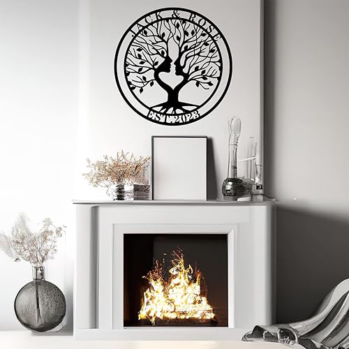 Miniatura 6 de Letrero de metal personalizado del árbol de la vida, letrero con nombre para puerta delantera, decoración de pared, corona, regalo de boda,