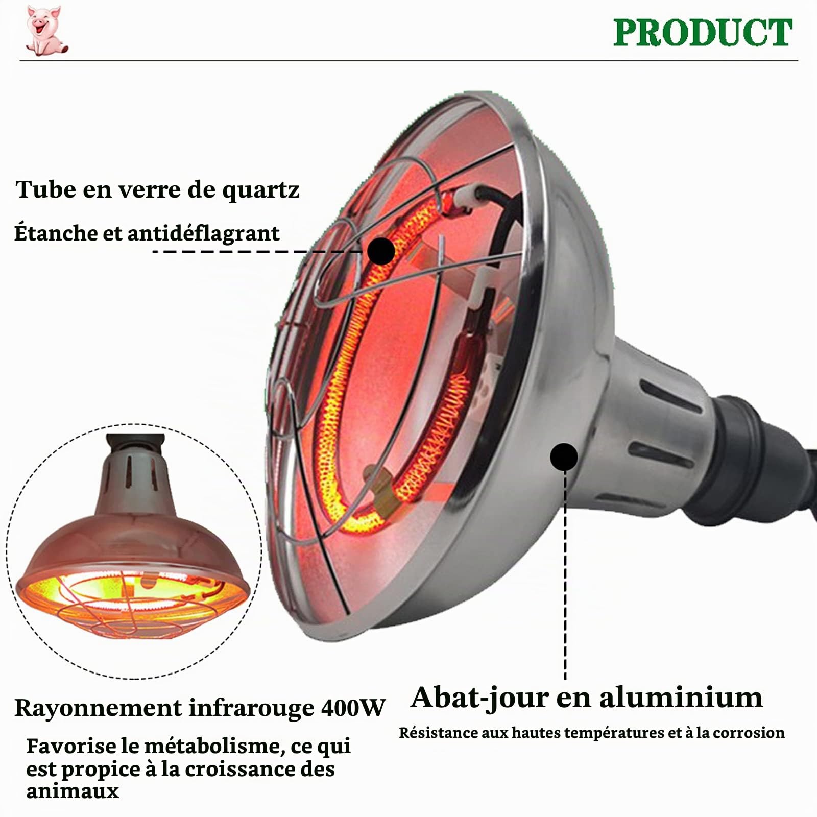Lampe Chauffante Poussin avec Thermostat, Lampe Infrarouge Chauffante Animaux, Lampe Chauffante pour Poussin Chiots et Tortue, Température Réglable: 200W-400W