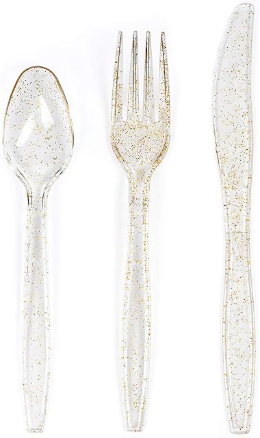 Matana - 150 Premium Reusable Cutlery Set with Gold Glitter