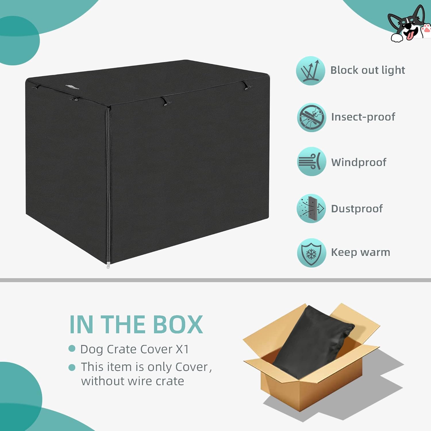 Seiyierr Dog Crate Cover, 36 Inch Dogs Kennel Covers for Medium and Large Puppy, Lightweight 600D Polyester Fabric,Machine Wash & Dry, Black