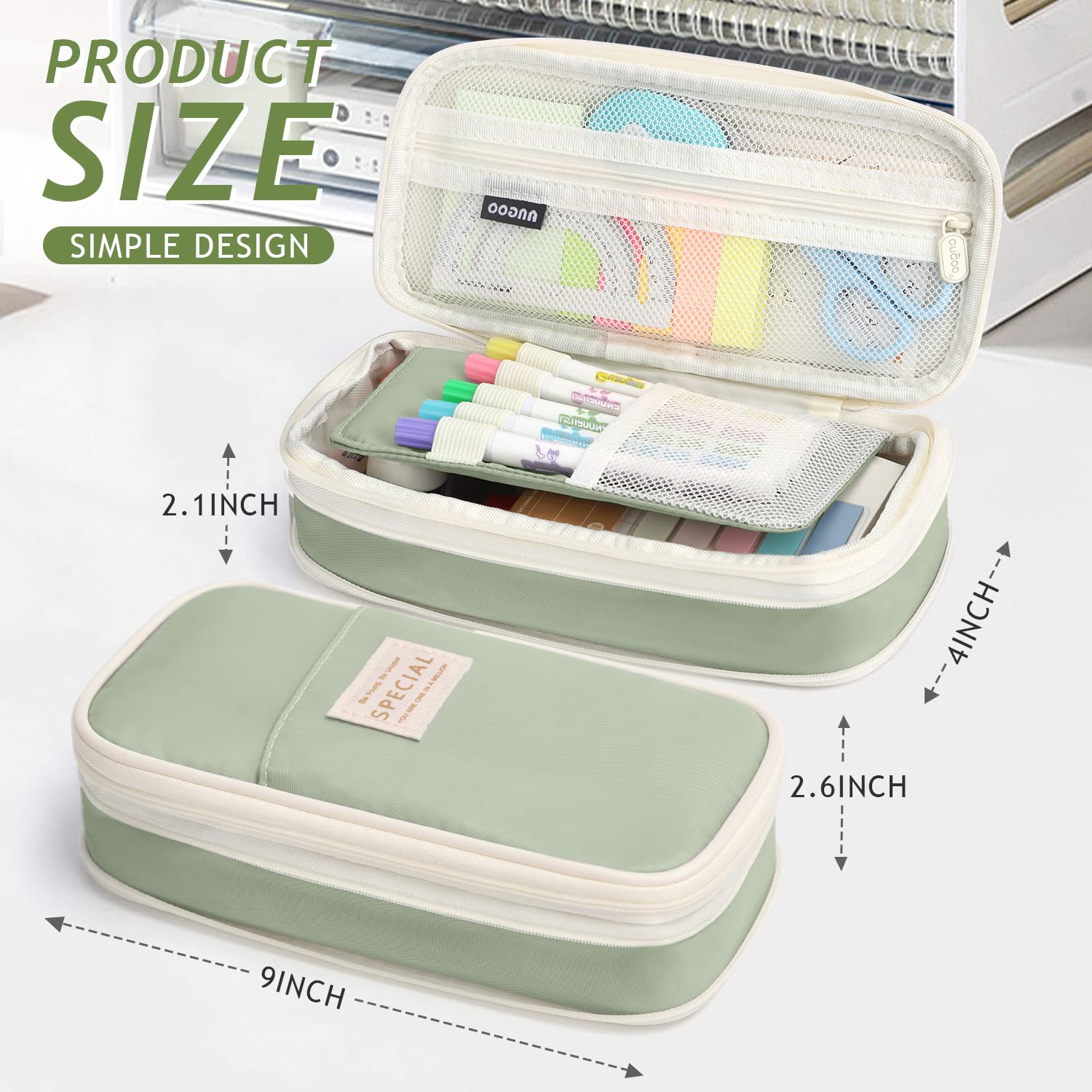 KPX Big Capacity Pencil Pen Case Bag with Zipper Office College School Storage Large Capacity Bag Pouch Holder Box Organizer Colorful (Light Green)