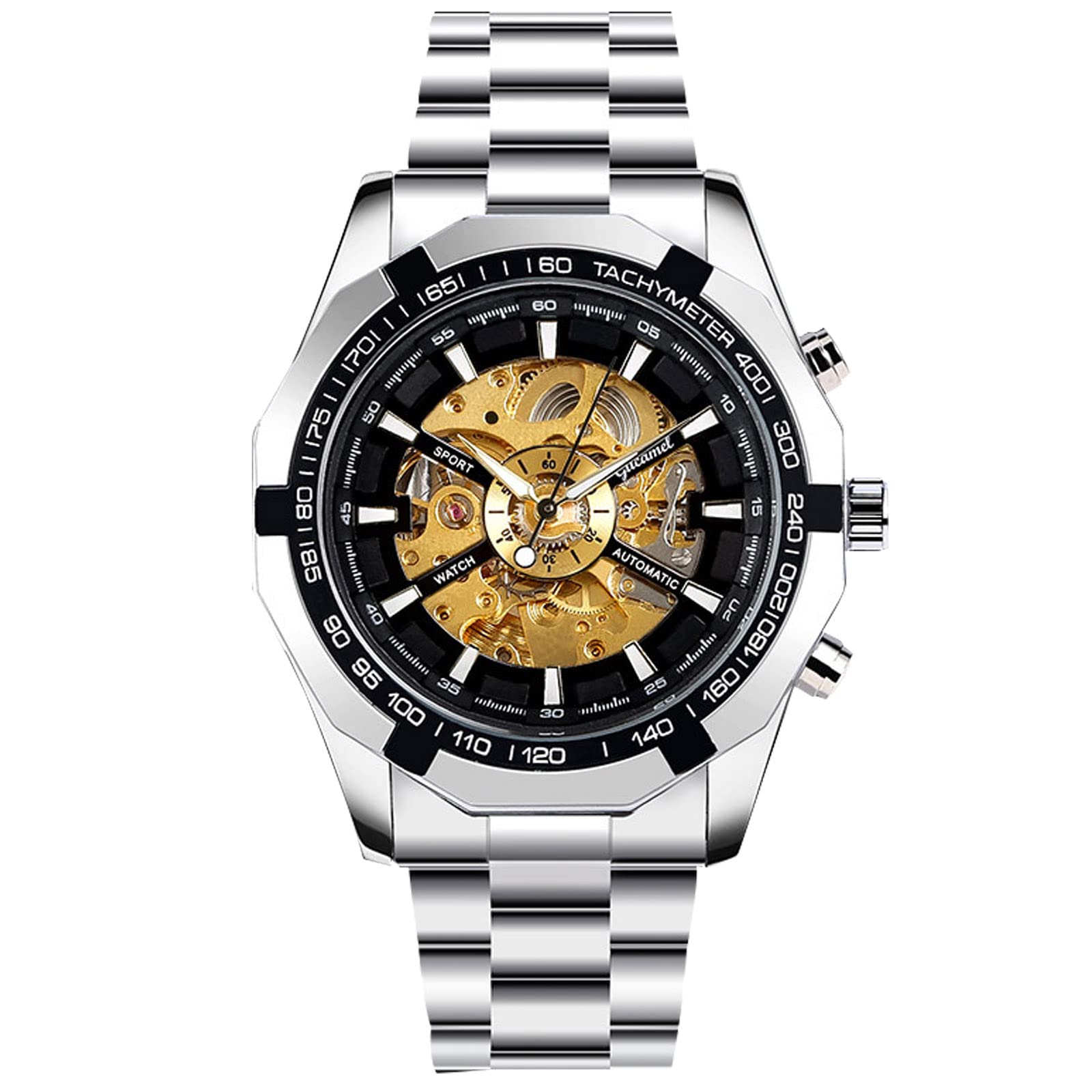 RORIOS Relojes Hombres Mecánico Automático Relojes Luminoso Reloj con Correa de Acero Inoxidable Militar Deportivo Relojes de Pulsera