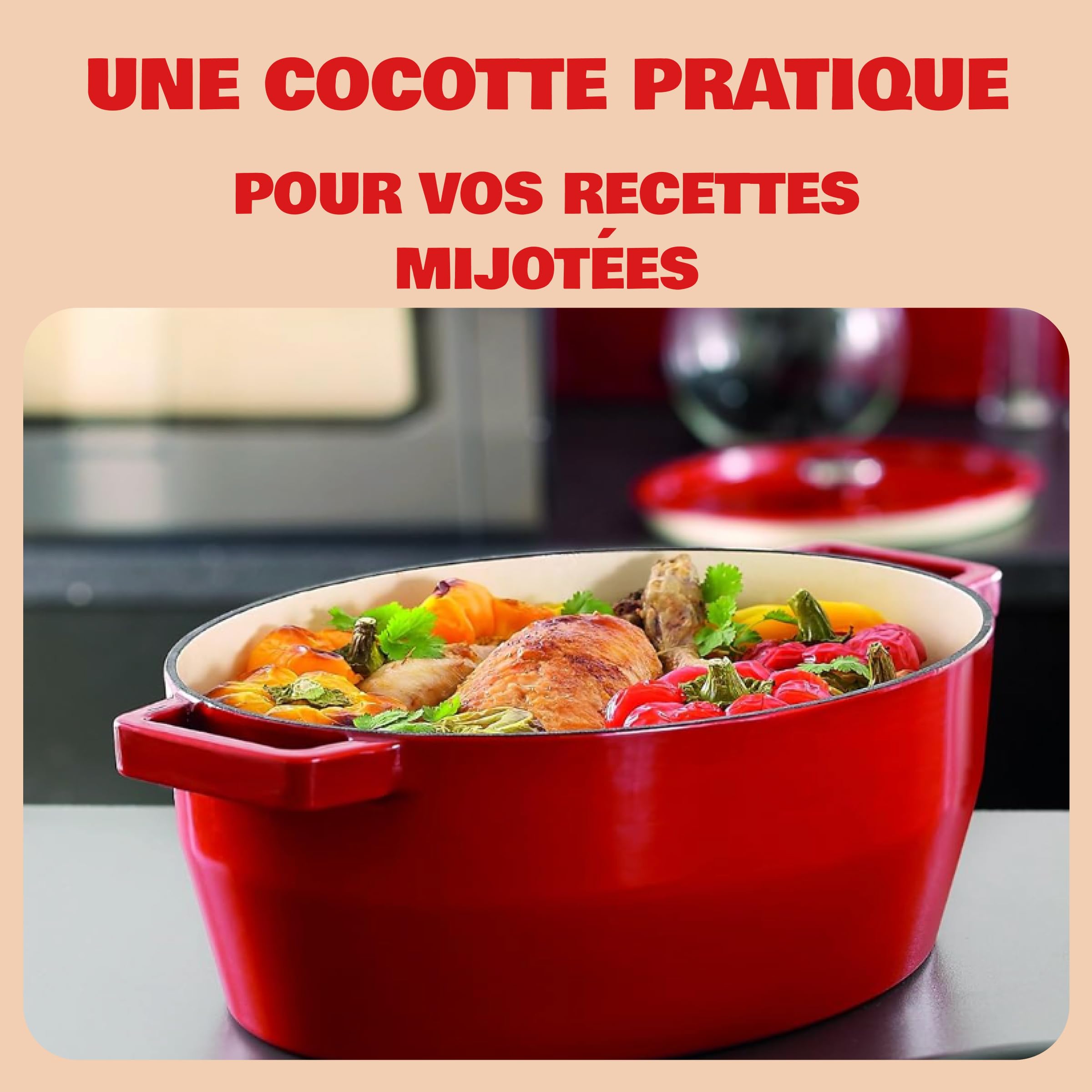 Pyrex - Cocotte En Fonte Ovale Rouge 29 cm - Cocotte avec Couvercle à Arrosage Intégré - Fonte émaillée Hautement Résistante - Polyvalente et Compatible Tous Feux - Ustensile de Cuisine - SlowCook