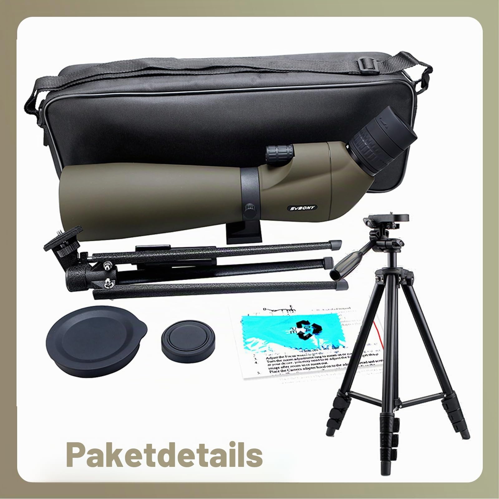 Svbony SV401 Spektiv mit Doppel Stativ, HD 20-60X80 Wasserdichtes Abgewinkeltes Okular Porro Prisma FMC Optik Monokular Spektive Fernrohr für Sportschützen Vogelbeobachtung