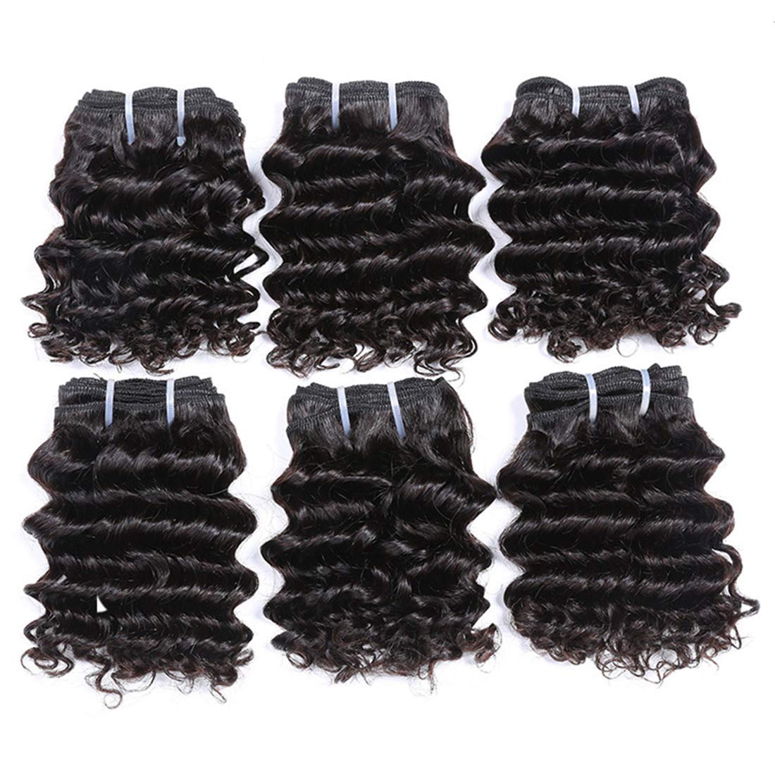 Chisu Short Deep Wave Hair Bundles Peruvian Virgin Hair Curly Human Hair Weave Bundles 6 inches Natural Black Color(6 Pcs 6 inches=about 238 grams)