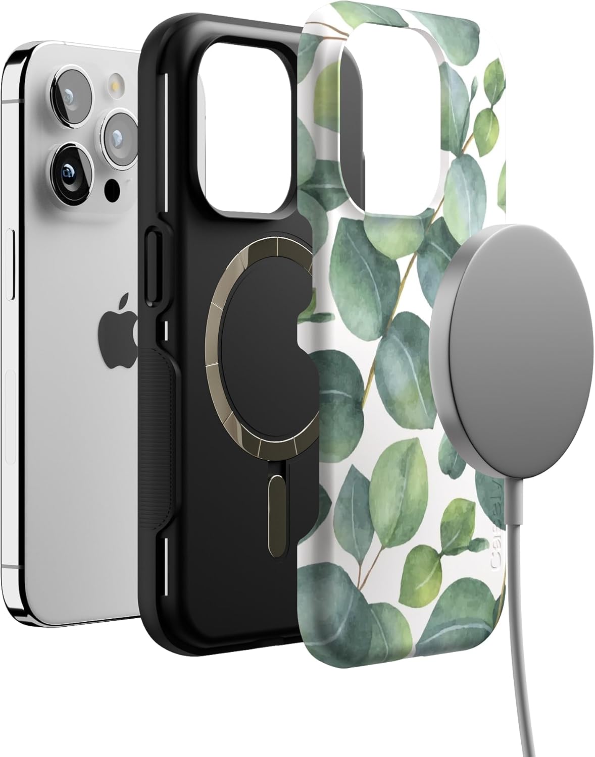 Casely iPhone 15 Pro Case | Leaf Me Alone | Green Floral Print | Bold Protective Design | Compatible with MagSafe