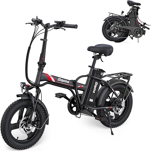 Gopina Bicicleta eléctrica para adultos plegable de 16 x 30 pulgadas motor de 350 W batería extraíble de 48 V 78 AH bicicleta eléctrica plegable
