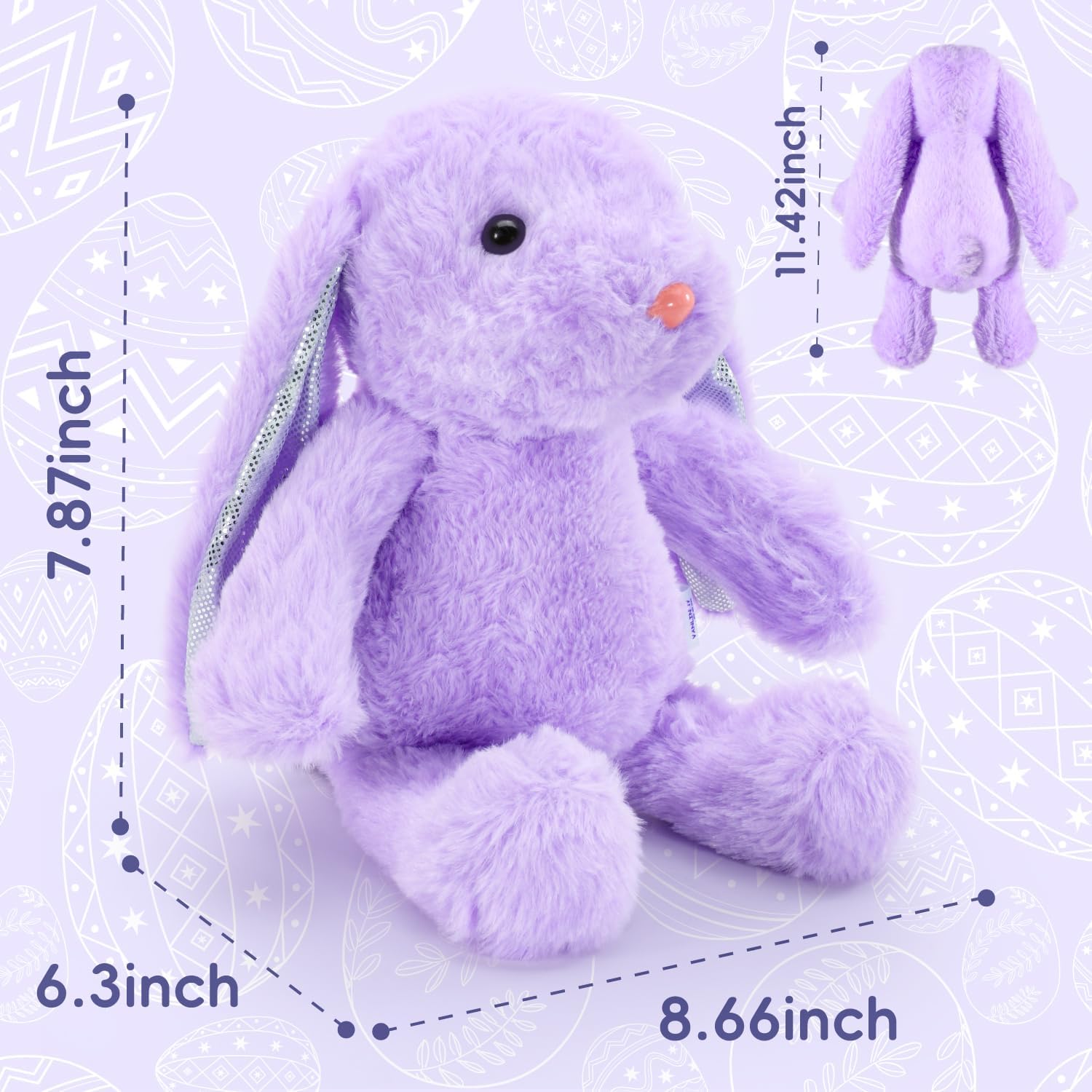 VANLINNY Easter Bunny Stuffed Animal, Purple Bunny Plush with Glitter Spot Long Ears, Huggable and Soft Rabbit Plush Toy, Easter Gifts for Kids, Xmas Birthday Gift for Boys, Girls and Toddlers