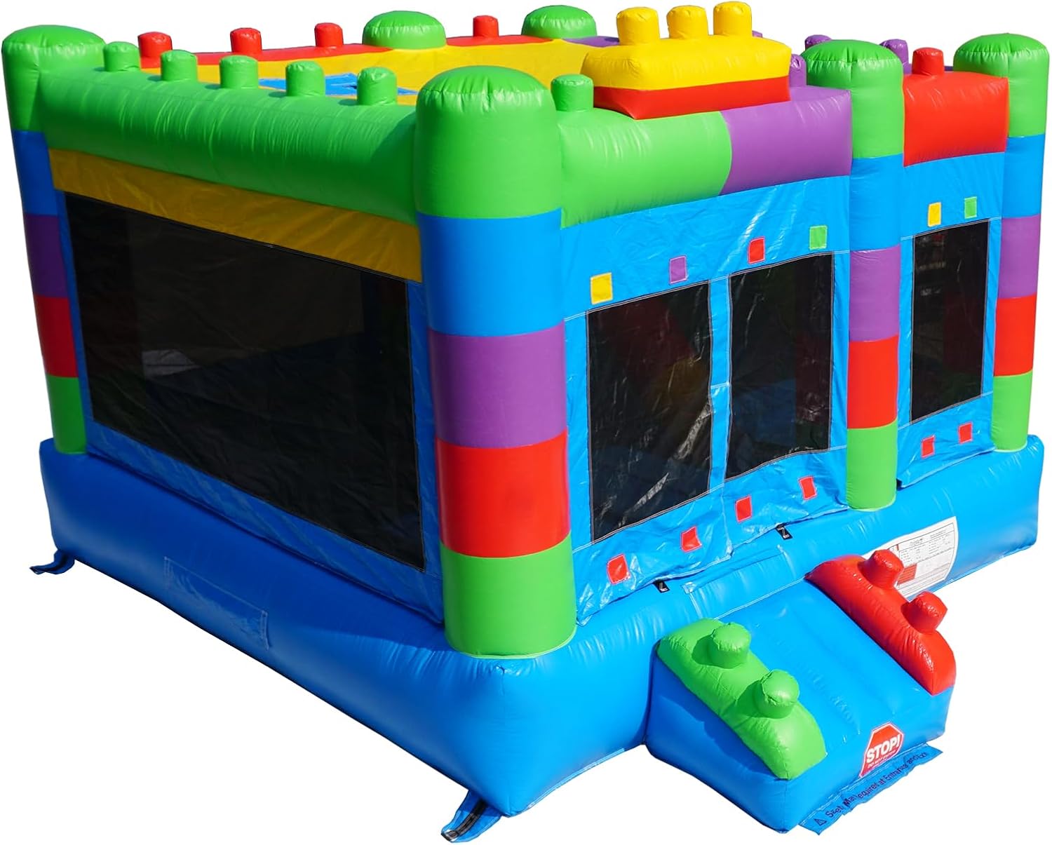 Semi Commercial Bounce House for Big Kids,Built-in Slide,PVC Material,for Backyard Outdoor Party,12.3'Lx 12'Wx 9.4'H (Building Block Ver2 Without Blower)
