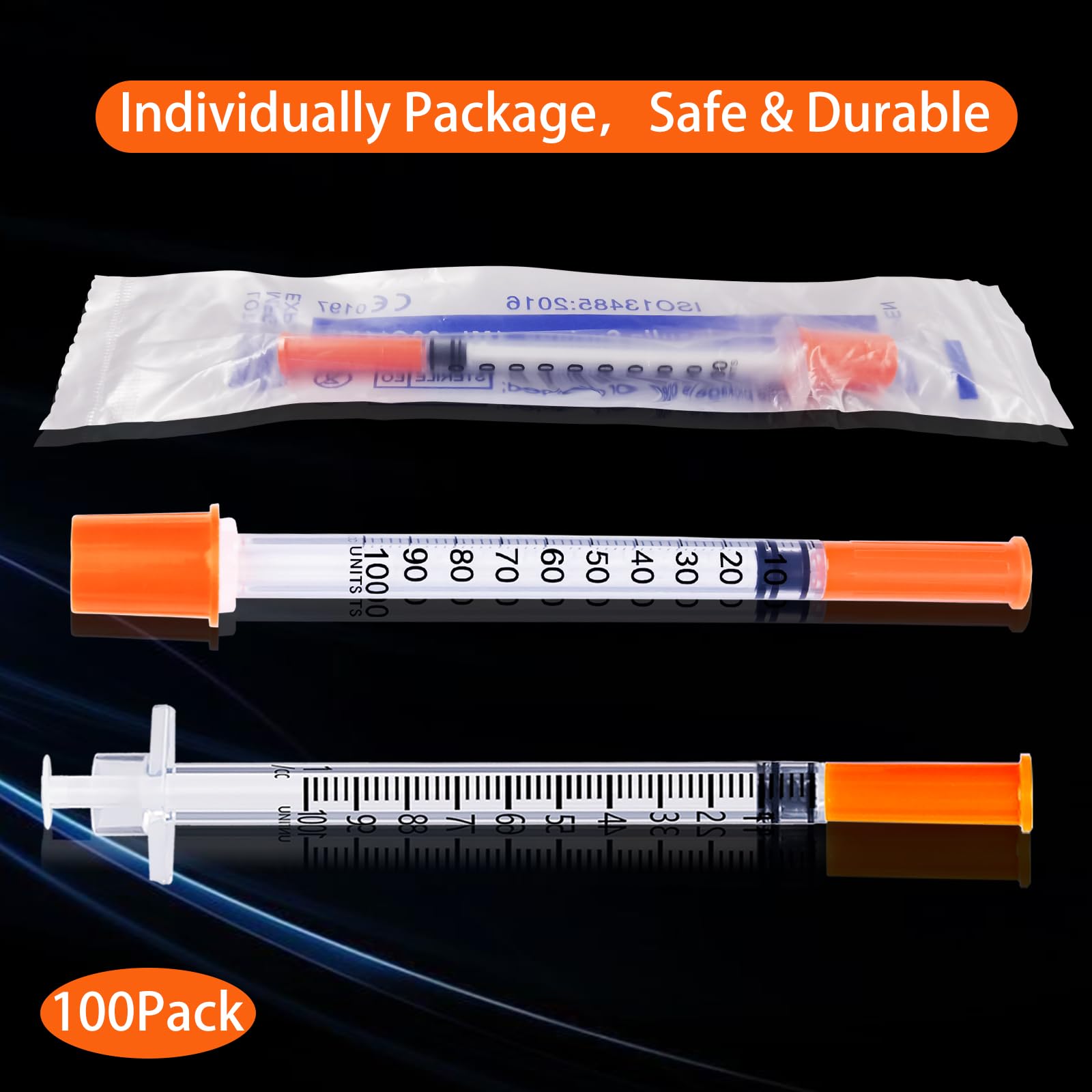 Jeringa de 1 ml, 31 g, 1/4 pulgadas, envuelta individualmente, paquete de 100