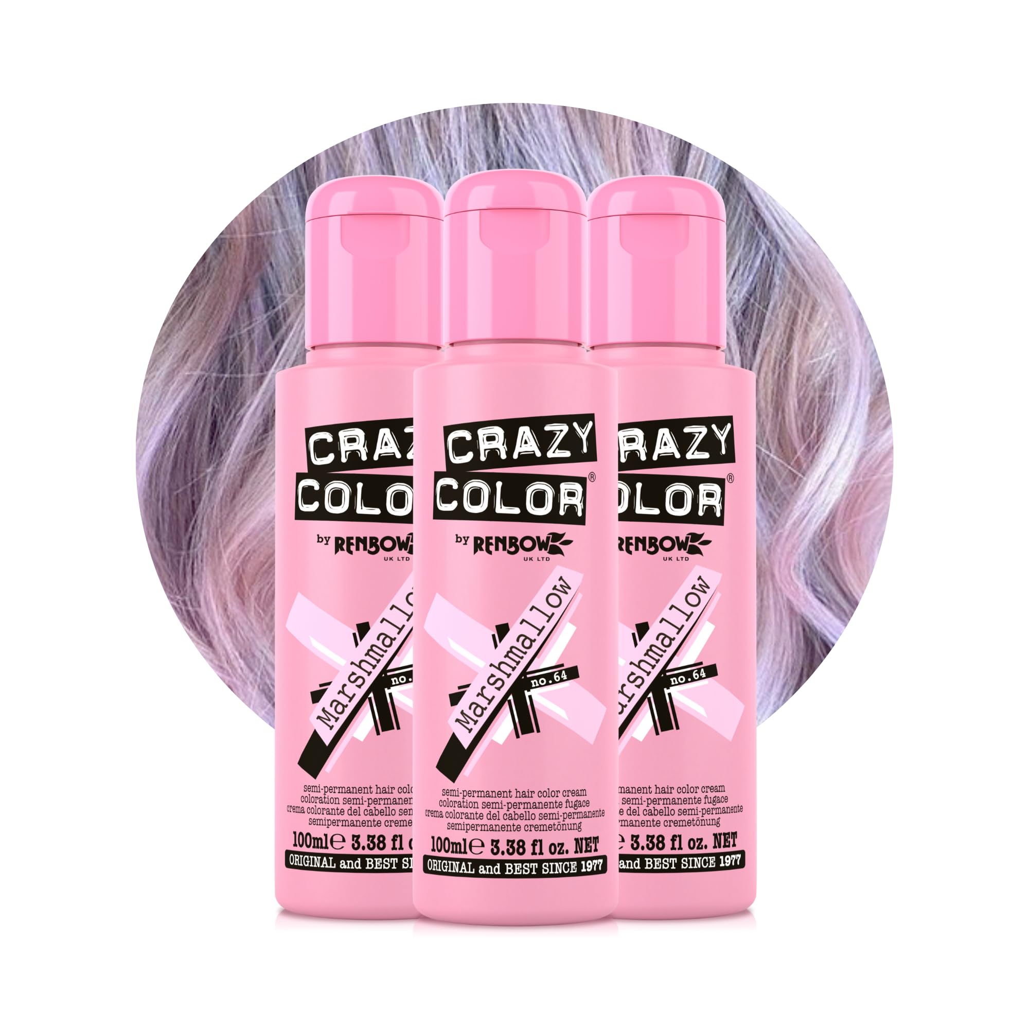 Crazy Color Metallic Marshmallow Semi-Permanent Trio Hair Dye. Highly Pigmented Dusty Pink Conditioning & Oil Nourishing Vegan Formula | No Bleach or Ammonia | 300ml