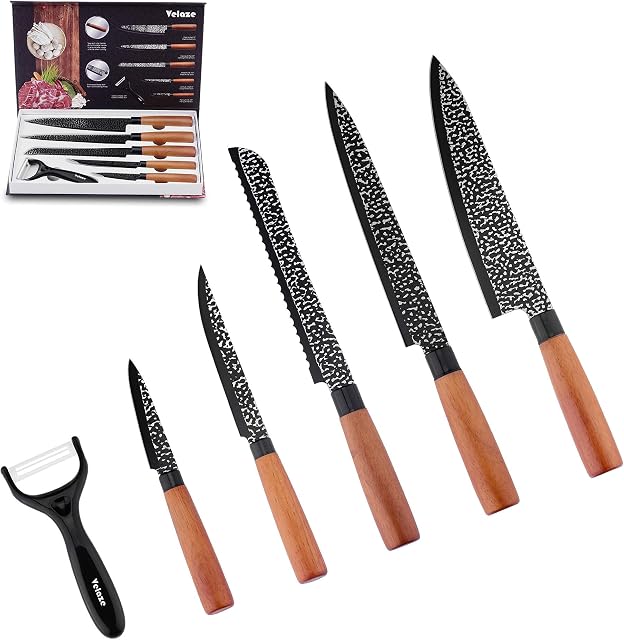 Velaze 7 Pieces Professional Kitchen Knives Set with Giftbox, High Carbon Stainless Steel Forged Kitchen Knife Set, Cooking Chef Kitchen Knife Set Non-Stick Coating Design and Soft Grip Handle