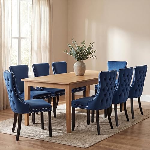 Miniatura 12 de Juego de 6 sillas de comedor de terciopelo beige, Silla tapizada de tela para cocina y comedor, sillas de comedor modernas de mediados de siglo,