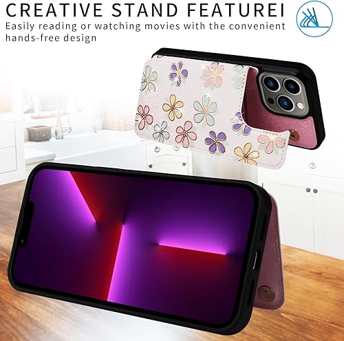 Miniatura 8 de UEEBAI Funda tipo cartera para iPhone 15 Pro Max con tarjetero, cubierta de cuero PU con soporte, bloqueo RFID, doble cierre magnético, relieve de