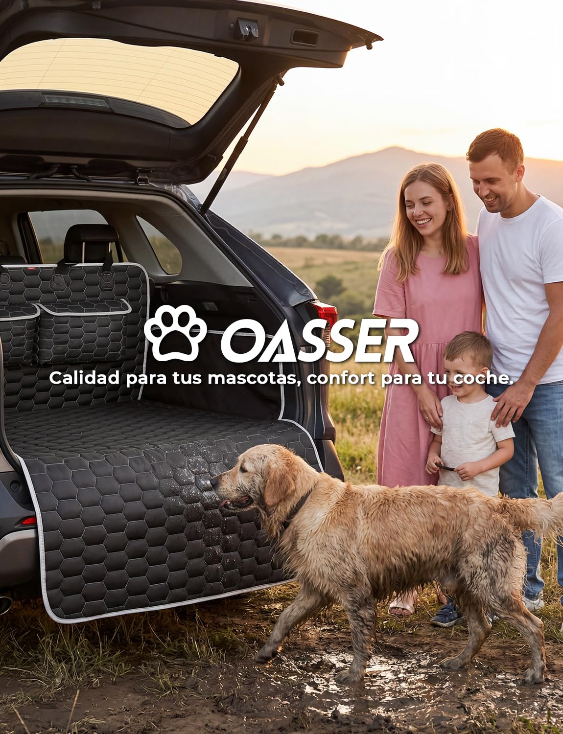 Oasser Protector Maletero Coche Perro 185x103cm con 2 Bolsillos, 600D Impermeable Antideslizante Antipolvo con Protección Lateral y Parachoques, Fácil de Limpiar, Universal para Coches y SUV