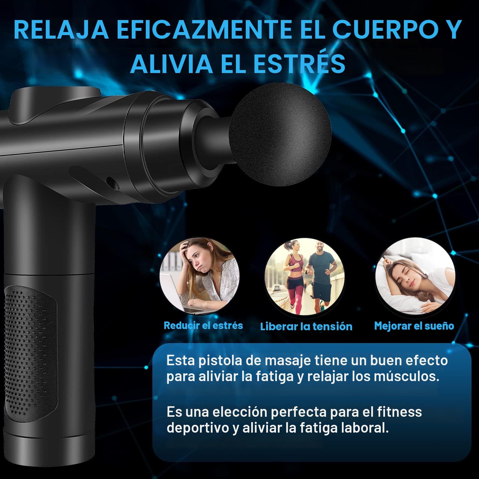 Pistola de Masaje Muscular, Masajeador Profesional con 30 Velocidades para Masaje Profundo, Pantalla Táctil LCD y 10 Cabezales para Espalda, Hombros, Piernas, Regalo para Hombre y Mujer (Negro)