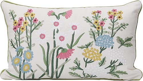 Miniatura 7 de Funda de almohada lumbar de hojas verdes de 12 x 20 pulgadas, funda de almohada con bordado floral bohemio, cuadrada, funda de cojín decorativa para