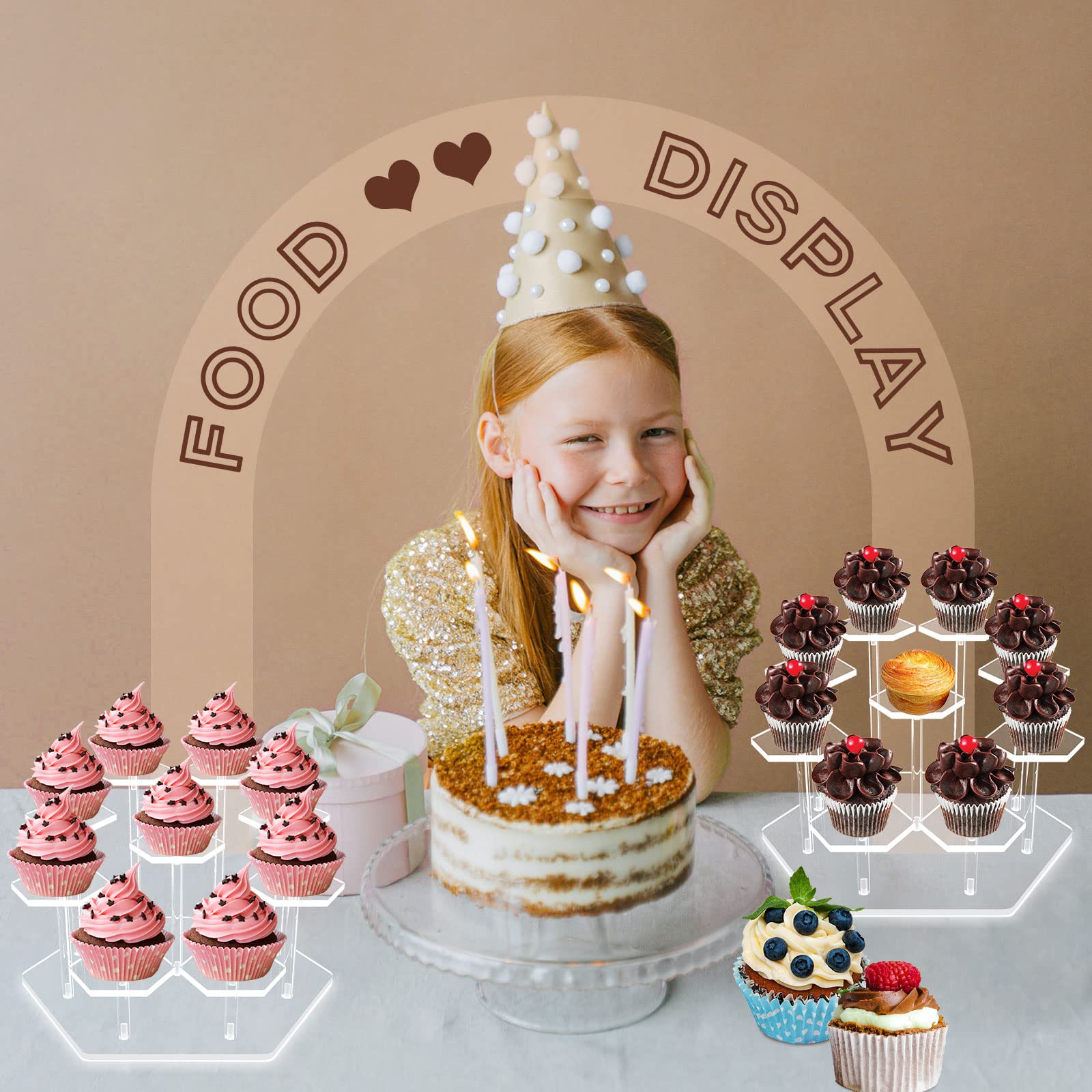 Acrylic Display Stand, Clear Display Stand for Funko POP Figures, 9-Tier Perfume Organizers and Storage Display Stand, Display Risers for Cupcake Dessert, Conutertop Desktop Acrylic Display for Decoration and Organizer(Clear)