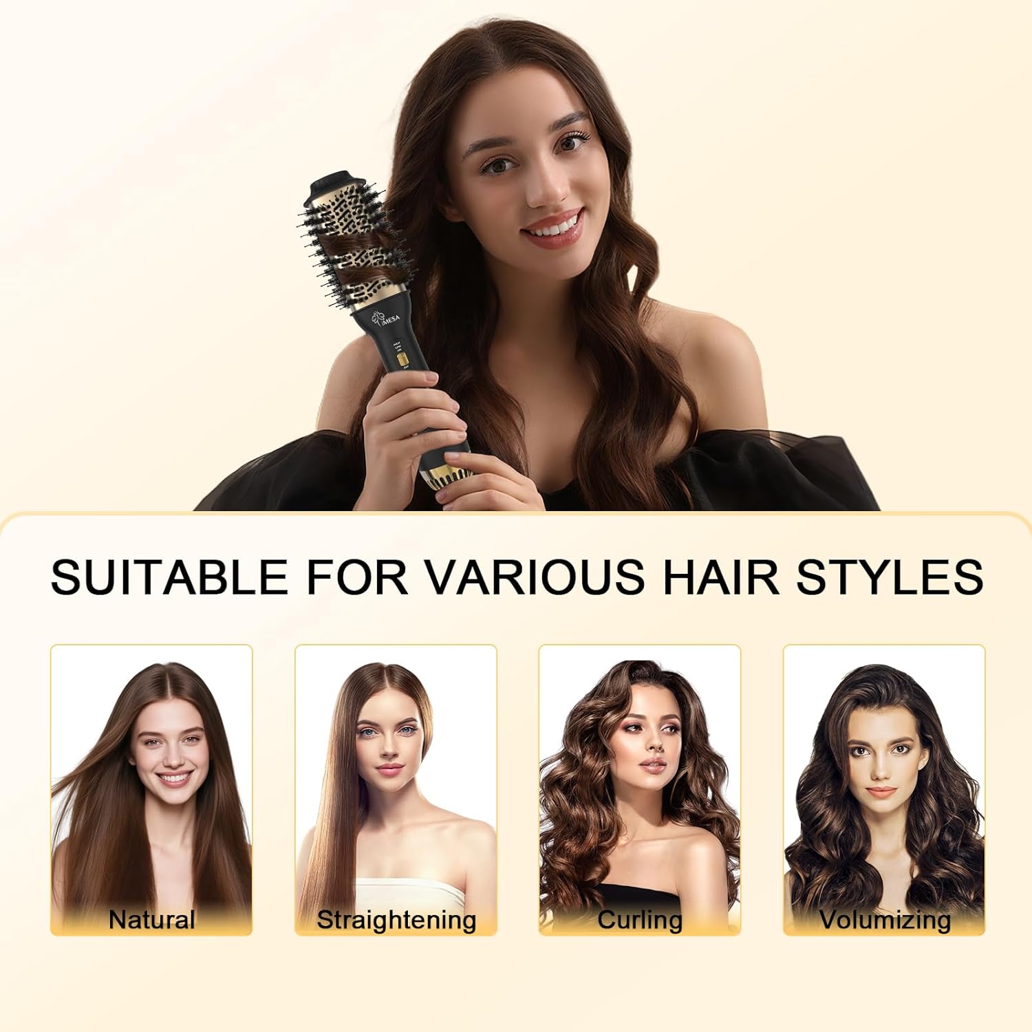 4-in-1 Hair Dryer Brush Blow Dryer, 1000W Hot Air Brush, One-Step Volumizer Hair Dryer and Styler, 3 Speeds Temp, Hot Air Styler Black