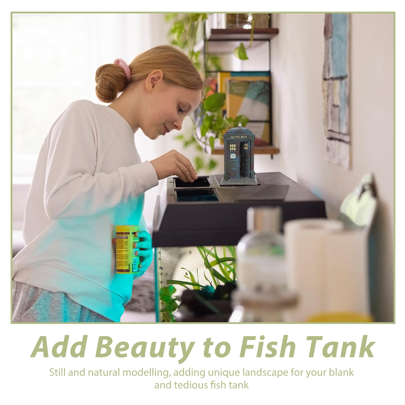 BESPORTBLE Aquarium Cave Decoration, Fish Tank Rock Resin Police Booth Ornament - Image 2
