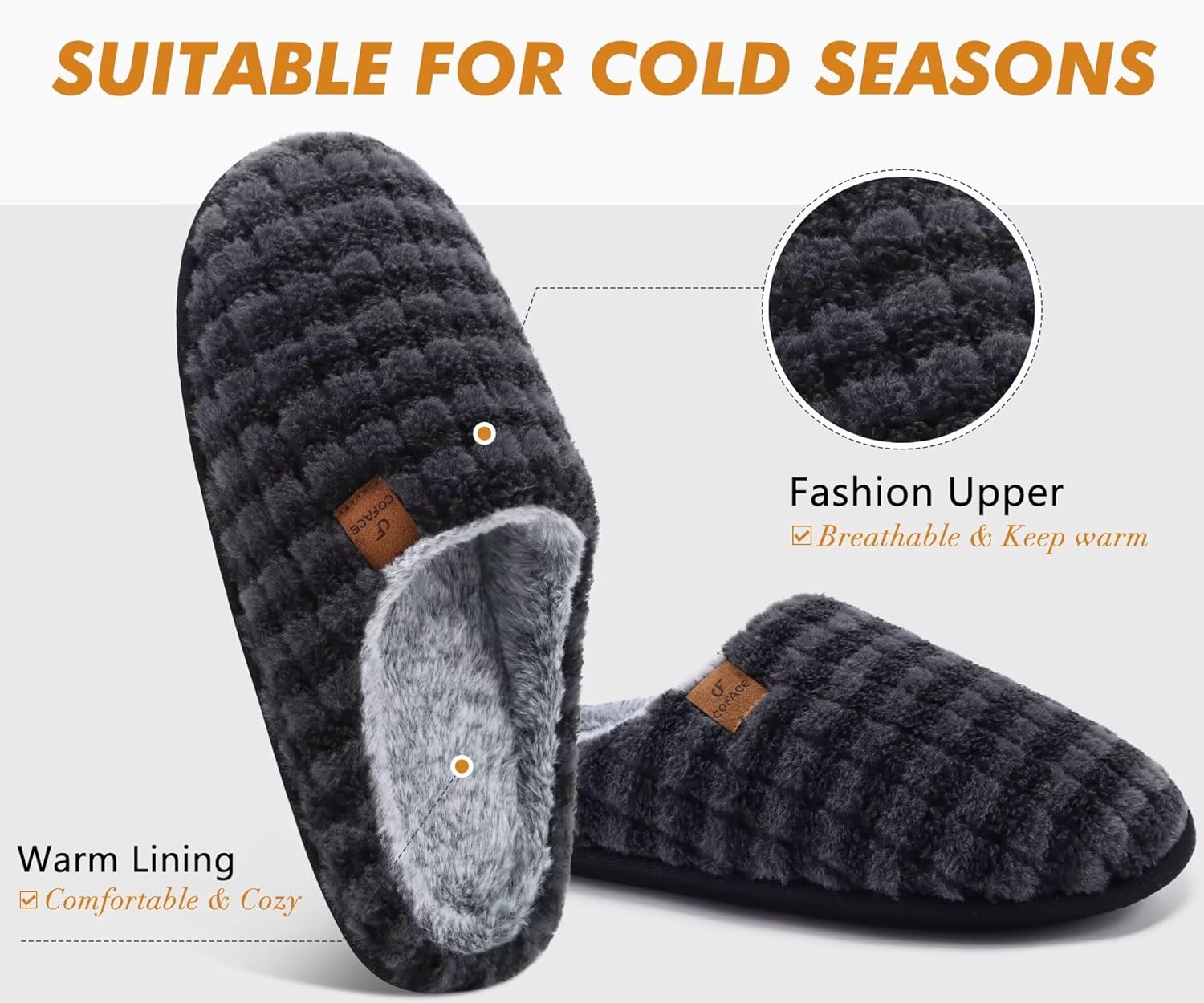 COFACE Womens Cozy Memory Foam Scuff Slippers Ladies Fuzzy Warm Slip On House Shoes With Arch Support, Indoor Outdoor Rubber Sole - Image 3