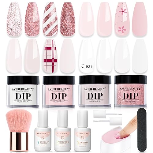 Vista 33 de AZUREBEAUTY Kit de iniciación de uñas en polvo de inmersión, tono de piel para todas las estaciones, marrón nude, 4 colores, polvo de inmersión