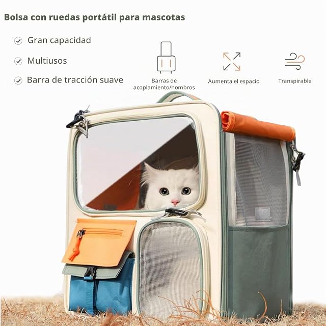 Foto 4 de 7 de PETCUTE Mochila para Perros con 4 Ruedas,Mochila Plegable para Gatos Grandes y Perros Pequeños…