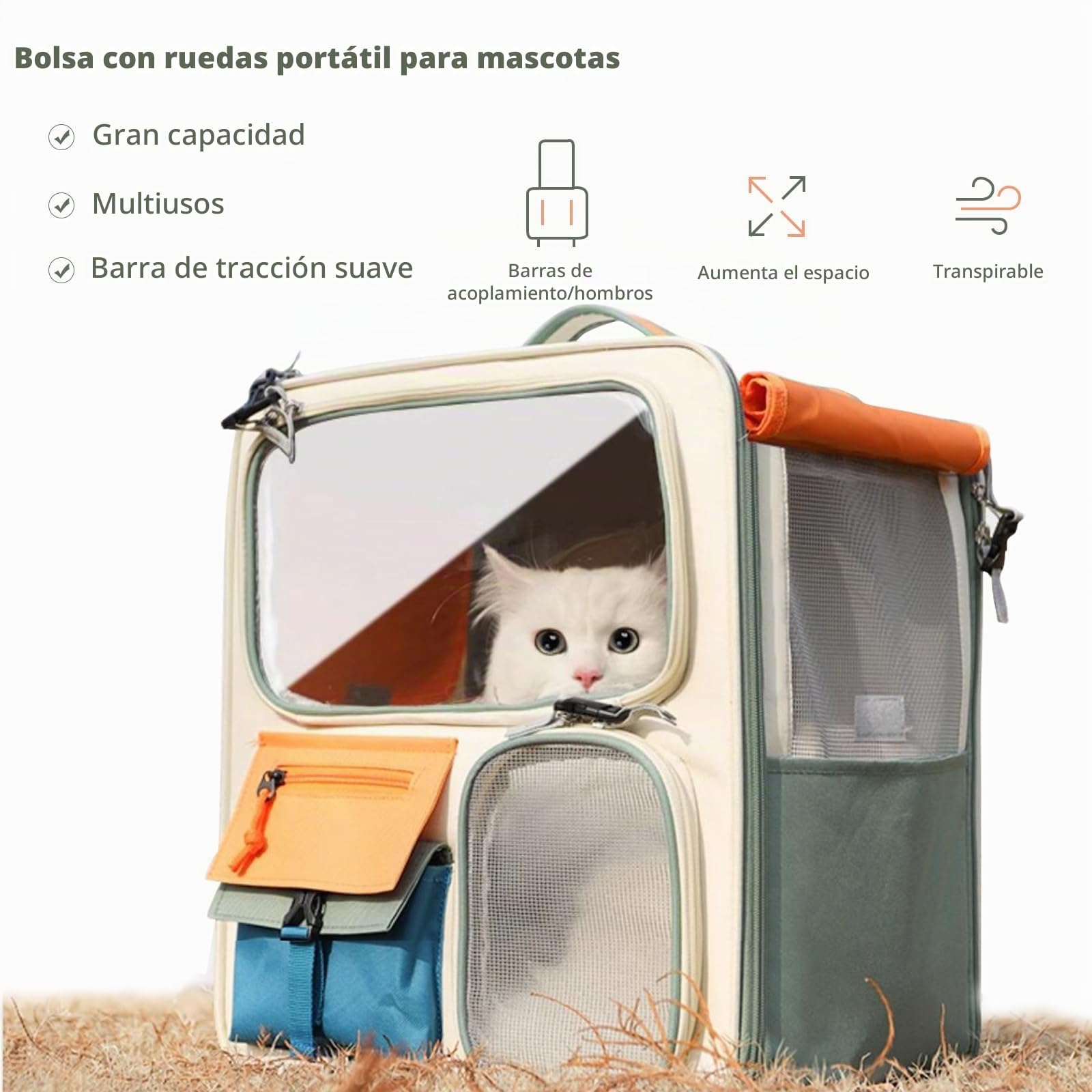 PETCUTE Mochila para Perros con 4 Ruedas,Mochila Plegable para Gatos Grandes y Perros Pequeños con Alfombrilla Extraíble,Transportín Perro Gato Mascotas con Diseño Ventilado,Ideal para Viajar