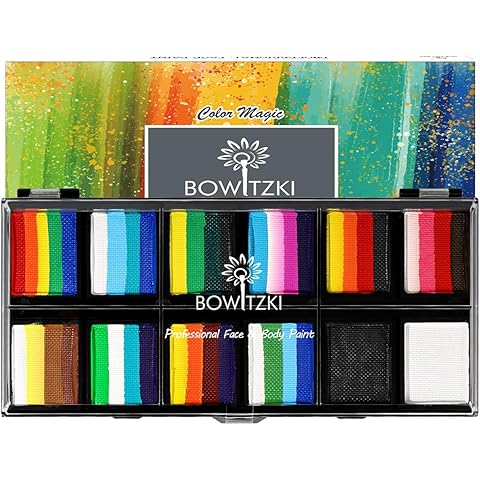Bowitzki 12x10 gm Face Paint Professional Face Painting Kit For Kids Adults One Stroke Split Cake Non Toxic Rainbow Flora Dolphin Unicorn Flame Body Paint Makeup