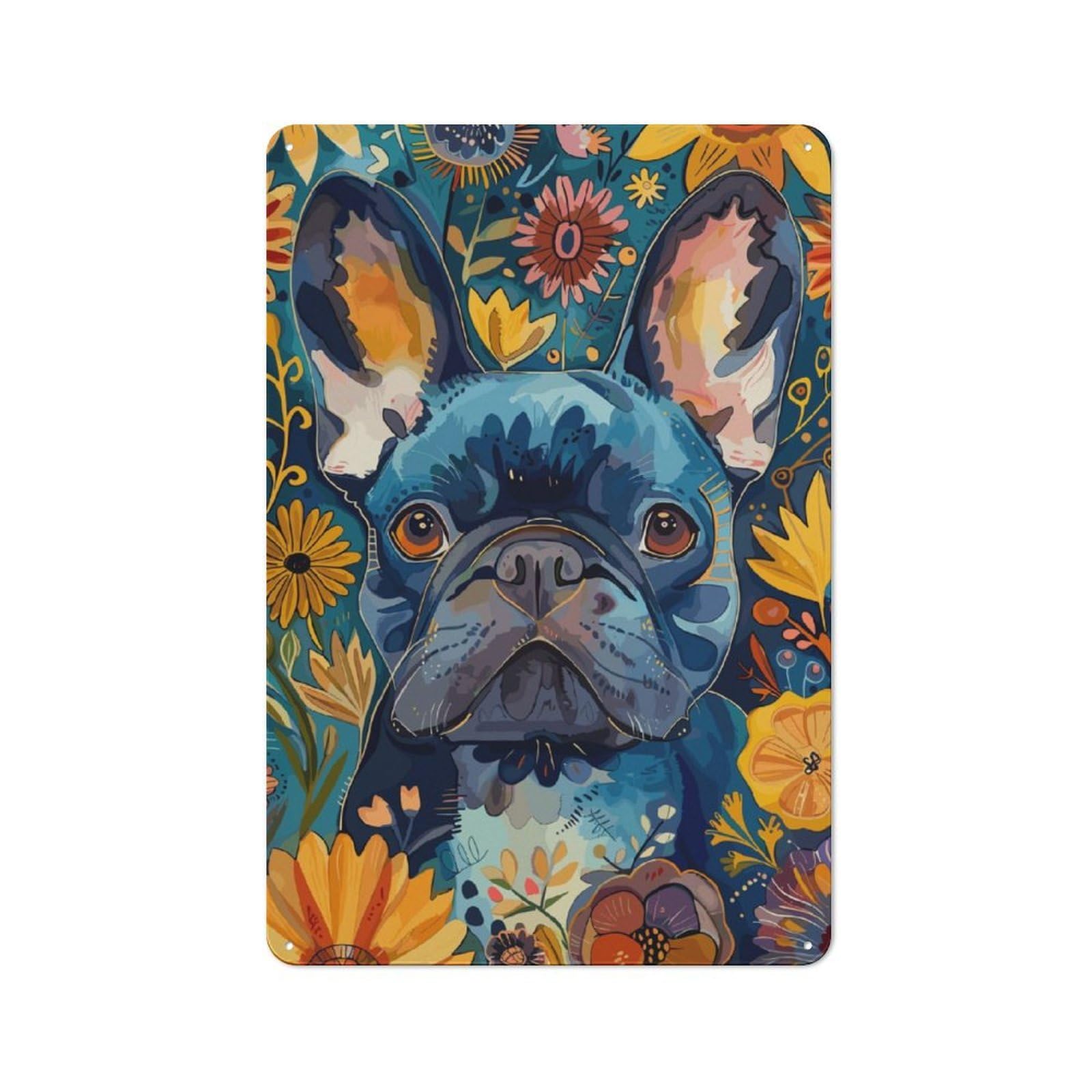 Junmoney French Bulldog Tin Wall Plaque 30X20cm With For Living Room Or Hallway, For Garage, Workshop And Man Cave Decoration