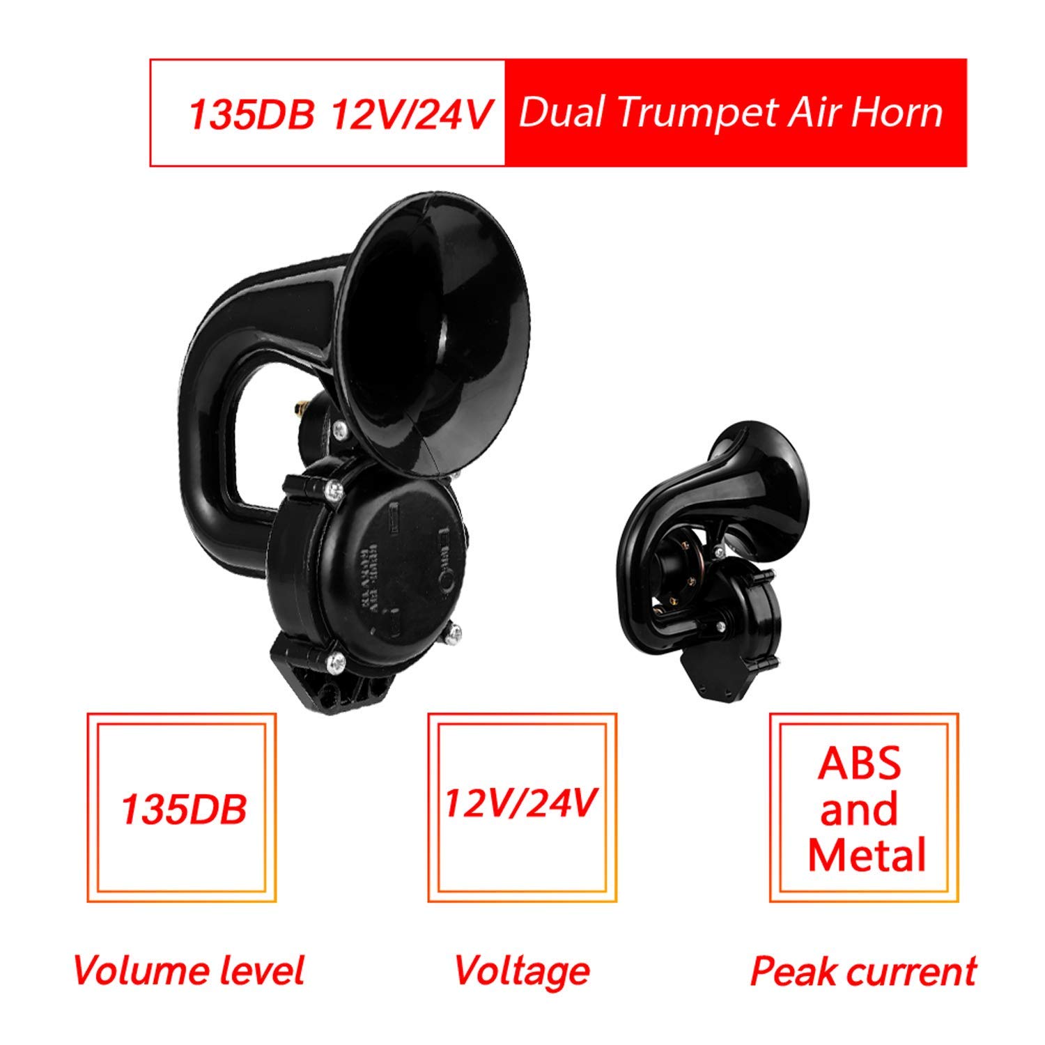 Tromba Ad Alto Volume per Camion 135 DB 12/24 V Tromba Ad Alto Volume con Valvola Elettrica, Piatta per Camion Auto