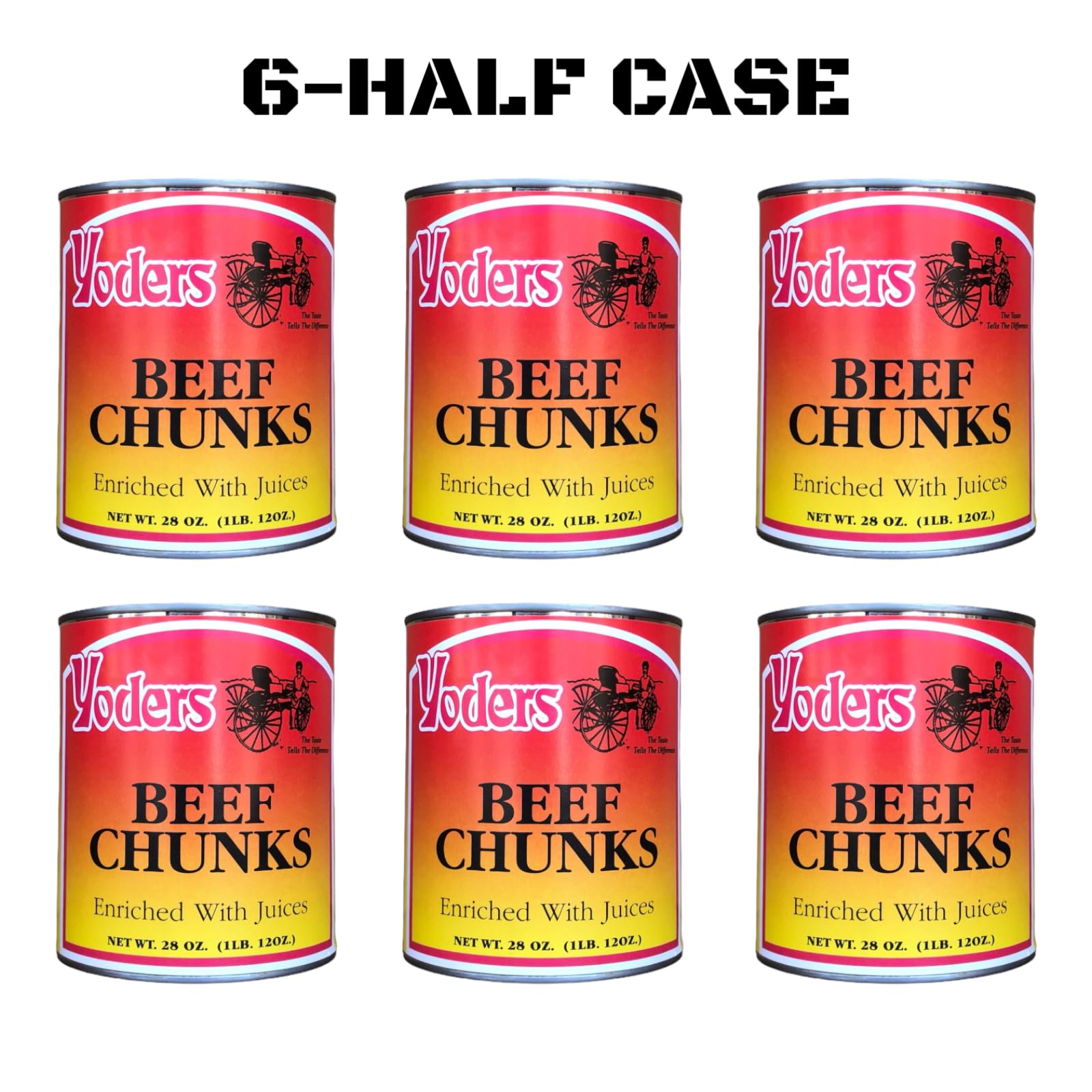 Yoders Beef Chunks 6 Pack | 10.5 lbs of Fully Cooked Meat for Backpacking, Camping, Meal Prep | Long Term Survival Emergency Food Supply | 10 Year Shelf Life | Size #2.5 Can | Made in USA | 28 Ounces per can