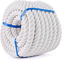 MKMJ White Cotton Rope 3/4in x 50ft Natural Twisted - Strong Soft Rope for Tug of War, Crafts, Fitness & DIY