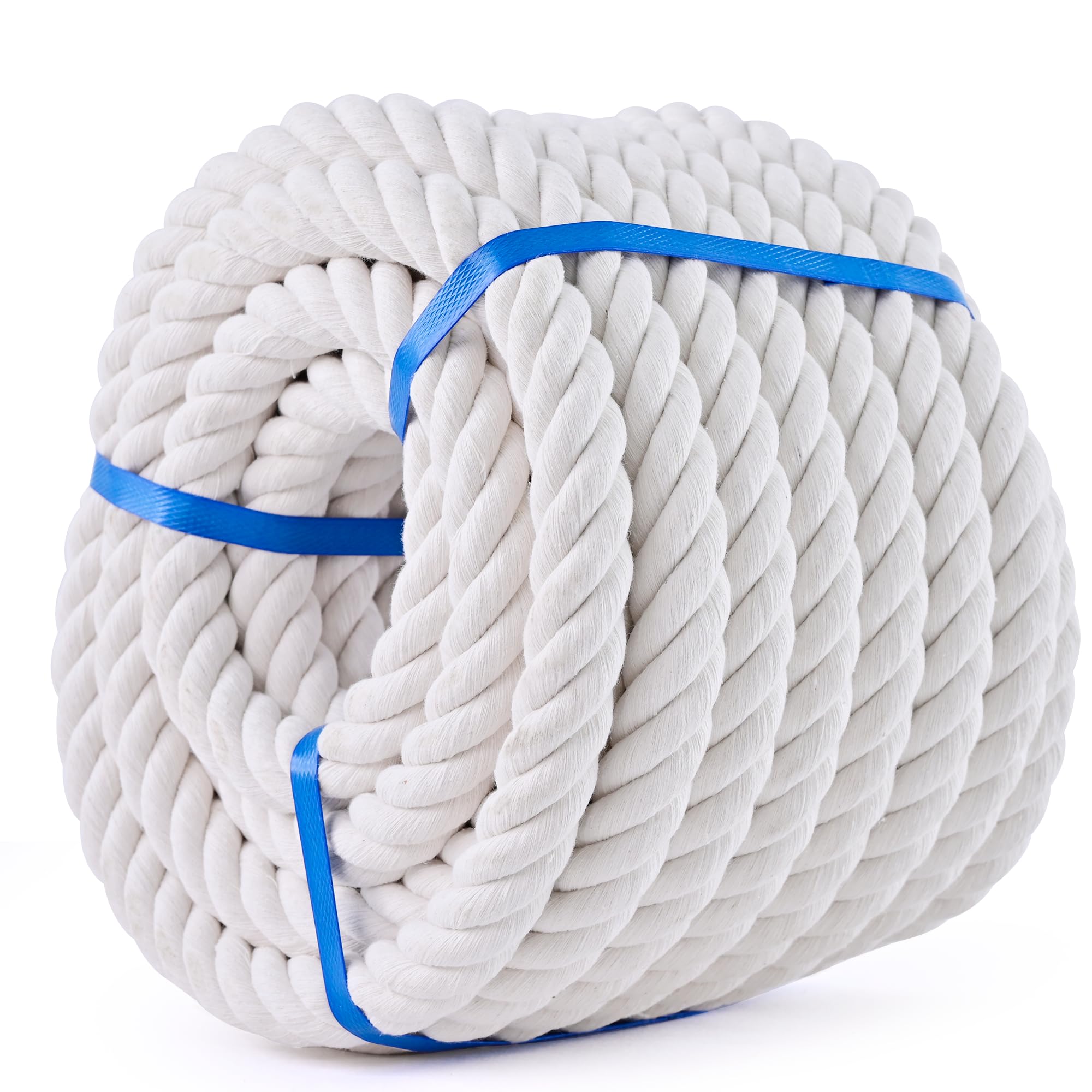 White Cotton Rope 3/4in × 50ft Natural Twisted,Available as Used for Tug of War, Navigation, Fitness and Making Handicrafts, etc