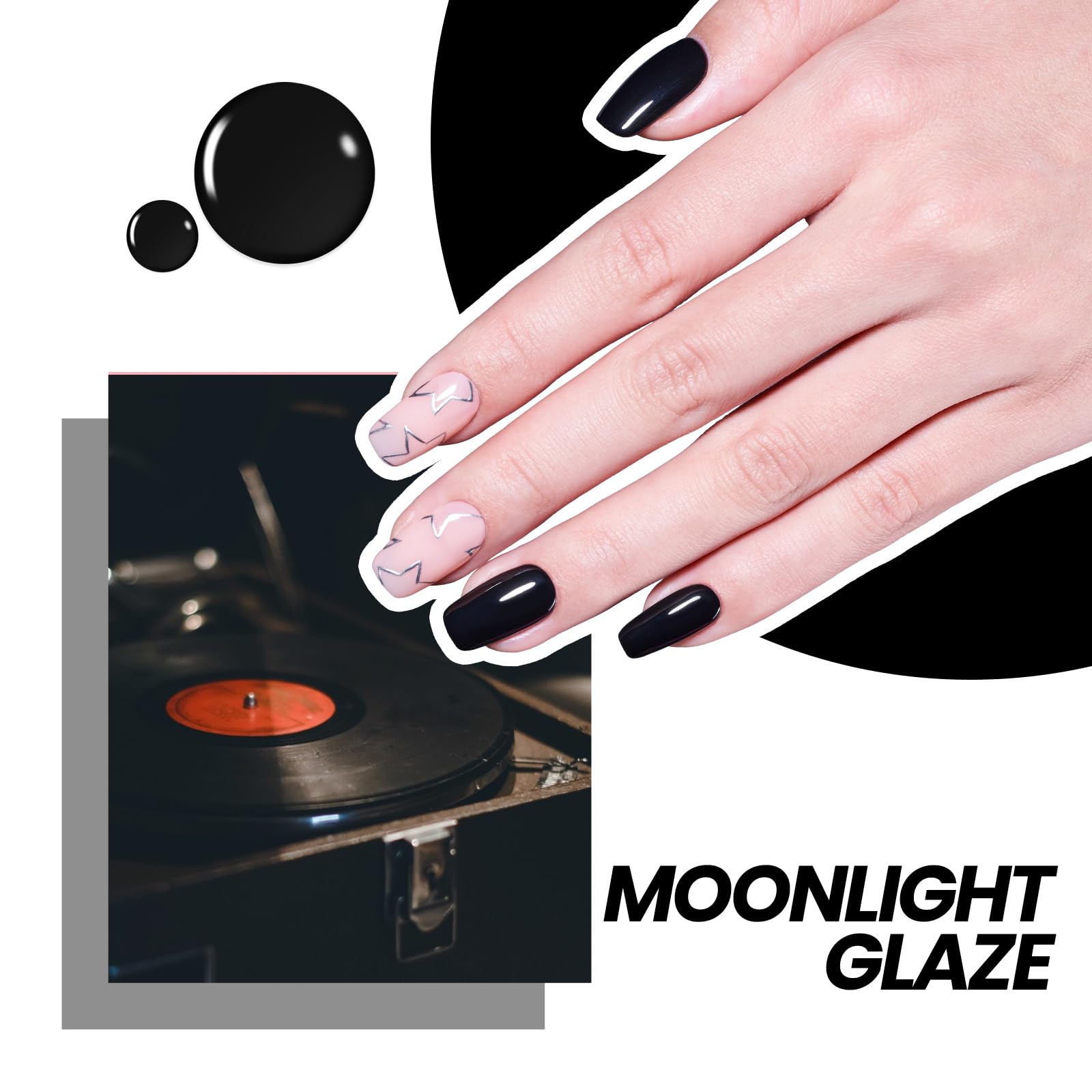 Beetles Black Gel Nail Polish Kit with U V Light, 5 Pcs Gel Polish Kit with Base & Top Coat and Nail File for Beginners Soak Off Black DIY Art Set Manicure Gifts for Women Teen Girls