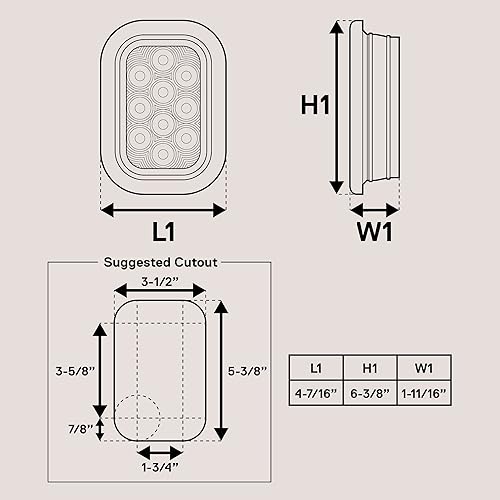 Miniatura 7 de TRUE MODS - Juego de 2 luces traseras LED rectangulares rojas de 5 x 3 x 5 pulgadas DOT FMVSS 108 SAE I6 P2 S2 (3) T OjalesTapones Sumergible Freno