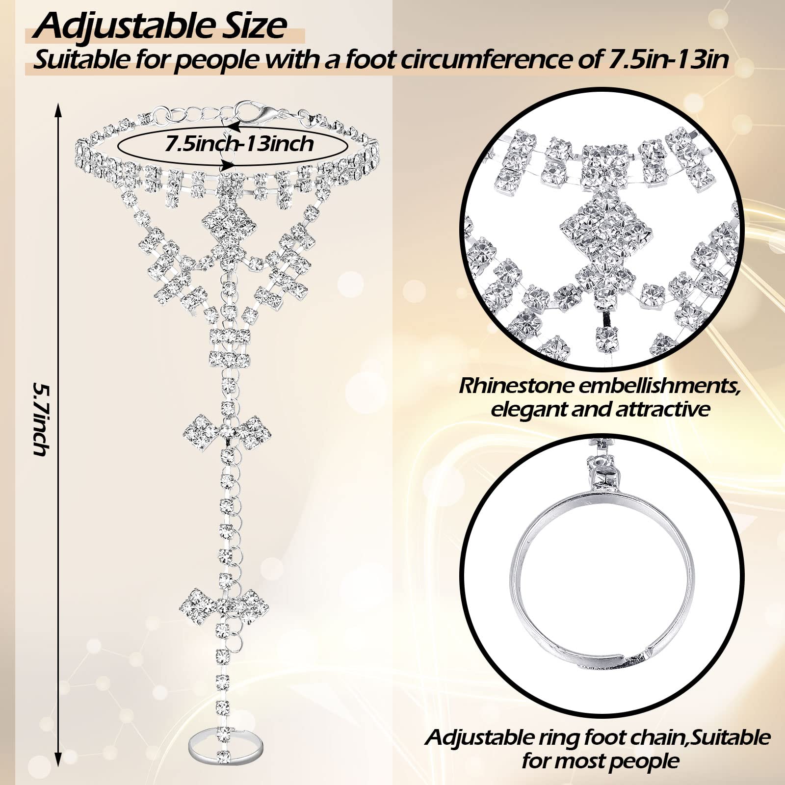 6 Pieces Rhinestone barefoot sandals for Women Wedding Beach Anklet Chain with Starfish barefoot sandals foot jewelry Silver Foot Chain with Rhinestone Toe Ring Pearl for Women Party Accessories