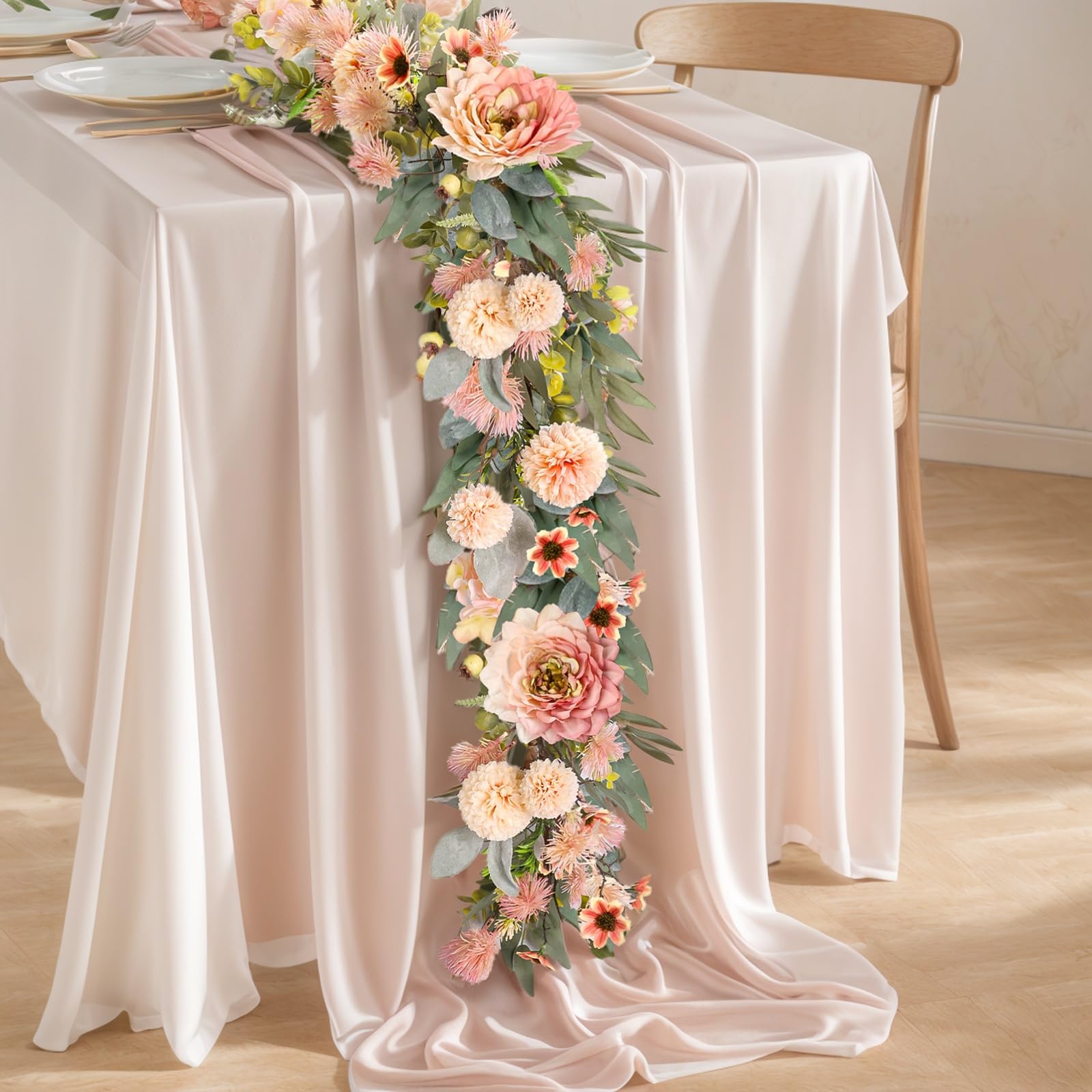 Spring Garland 6FT Hydrangea Flower Garland Faux Greenery Leaf Vine Garlands for Decoration for Spring Indoor Outdoor Garden Farmhouse Porch Wall