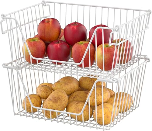 Miniatura 5 de SANNO Cestas de alambre apilables para organizar almacenamiento y organización de despensa, contenedores de metal, organización de frutas y