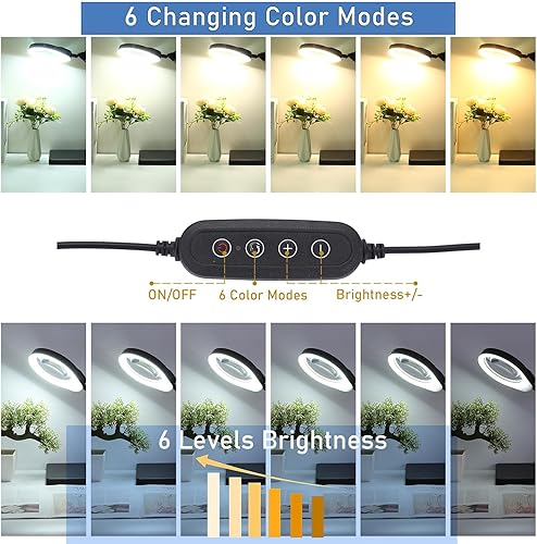 Miniatura 2 de YOCTOSUN Lupa con luz y soporte, lámpara de aumento 10X con abrazadera, lente de vidrio óptico grande de 5 pulgadas, 3 modos de color regulable
