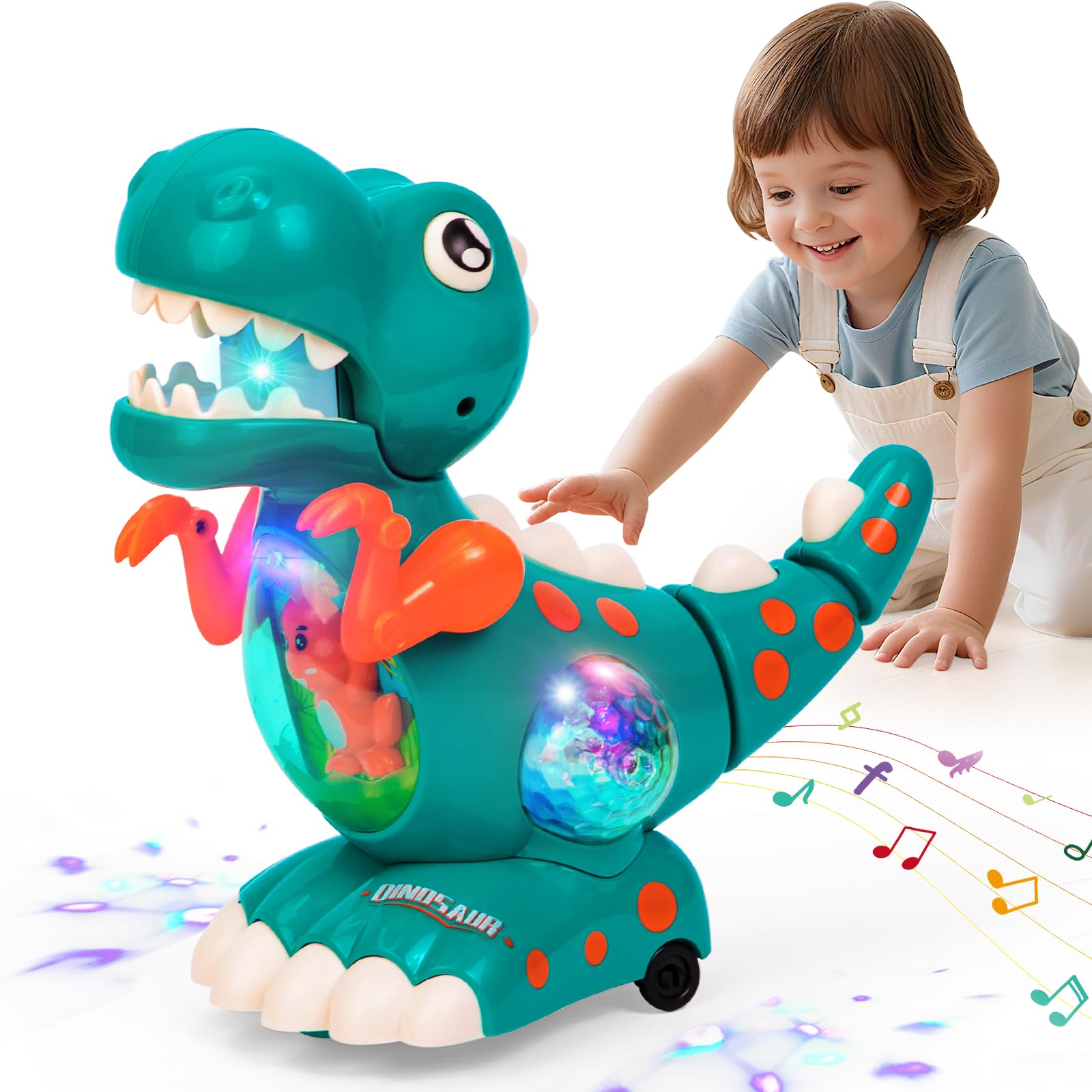Baby Musical Light Crawling Dinosaur Toys Interactive Walking Dino Baby Sensory Toys Birthday Gifts for Boys Girls Toddlers