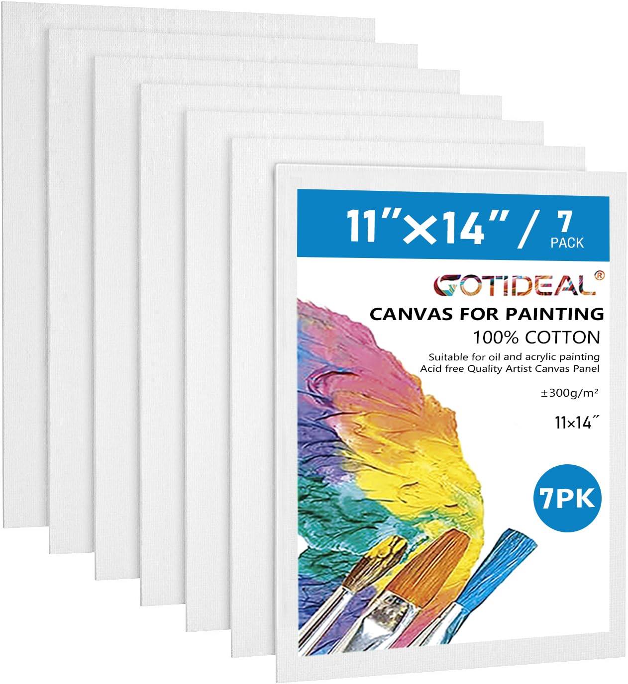 GOTIDEAL Canvases for Painting, 11x14 inch of 7, Professional Primed White Blank Flat Canvas Panels- 100% Cotton Artist Canvas Boards for Acrylics Painting, Oil Watercolor Tempera