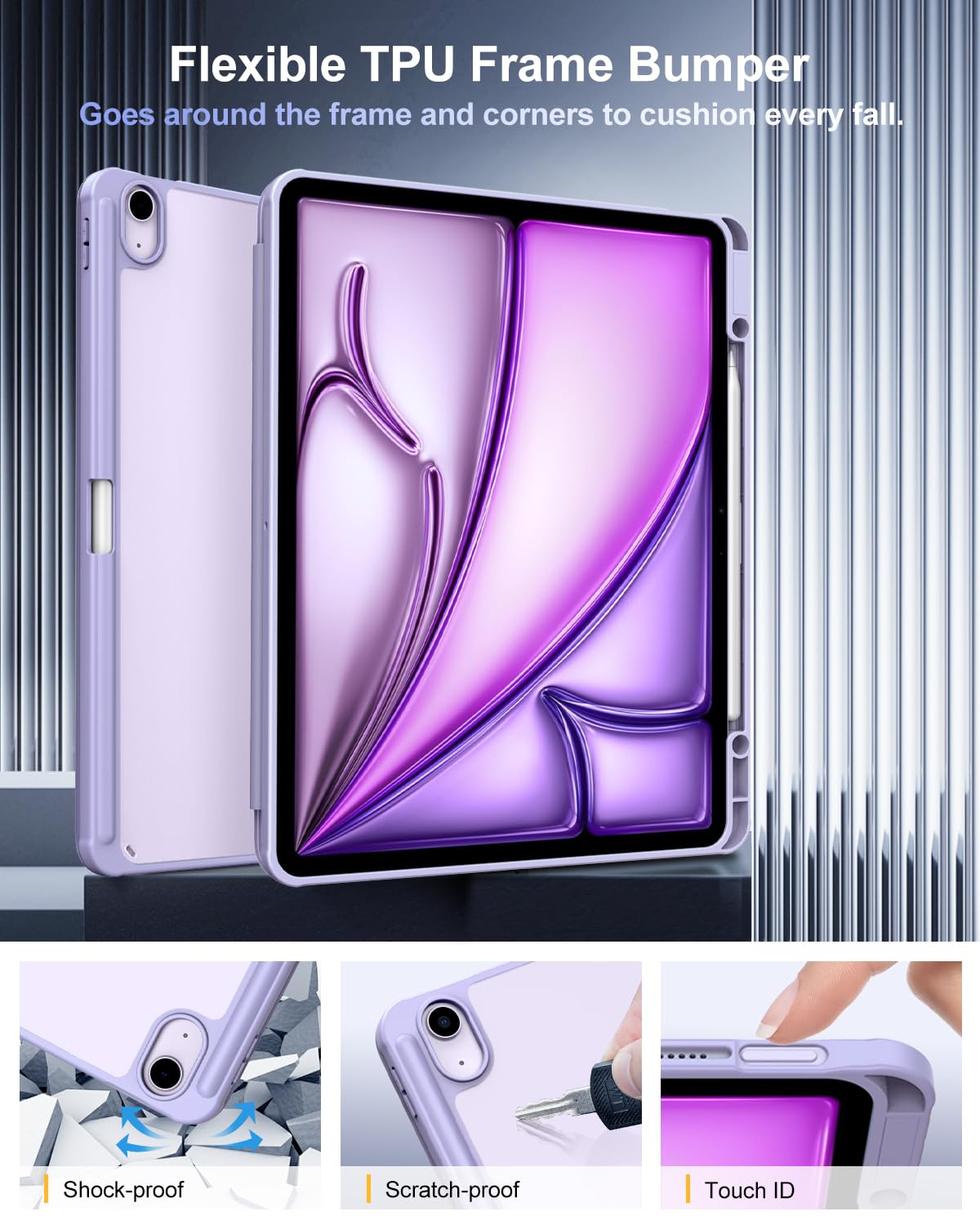 TiMOVO Custodia per Nuovo iPad Air 13 Pollici (M2) 2024 con Portapenne, Cover Protettiva per iPad Air 13 2024 con Supporto Pieghevole & Retro Trasparente, Auto Sveglia/Sonno, Taro Viola