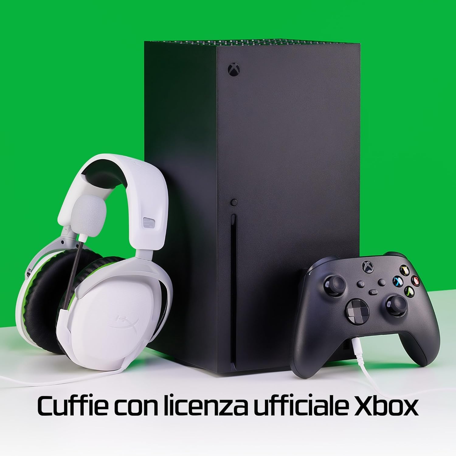 HyperX CloudX Stinger II, Cuffie da Gaming, Connessione Cablata a 3,5mm, Telaio in Plastica, Cuscinetti in Memory Foam Rivestiti in Similpelle, Comandi sul Padiglione, Adatto per Xbox, Bianco/Verde - Immagine 2