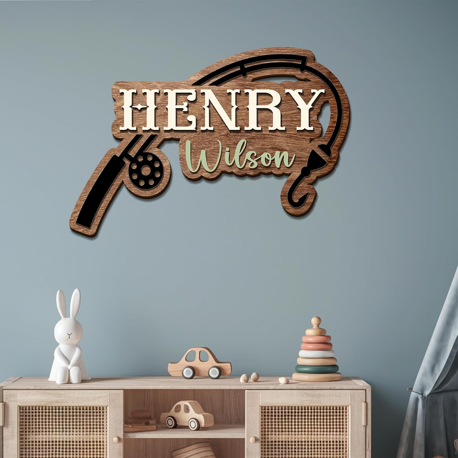 Personalized Name Sign for Baby Boy Room, Fisherman Theme Nursery Decor, Kids Wall Art, Country