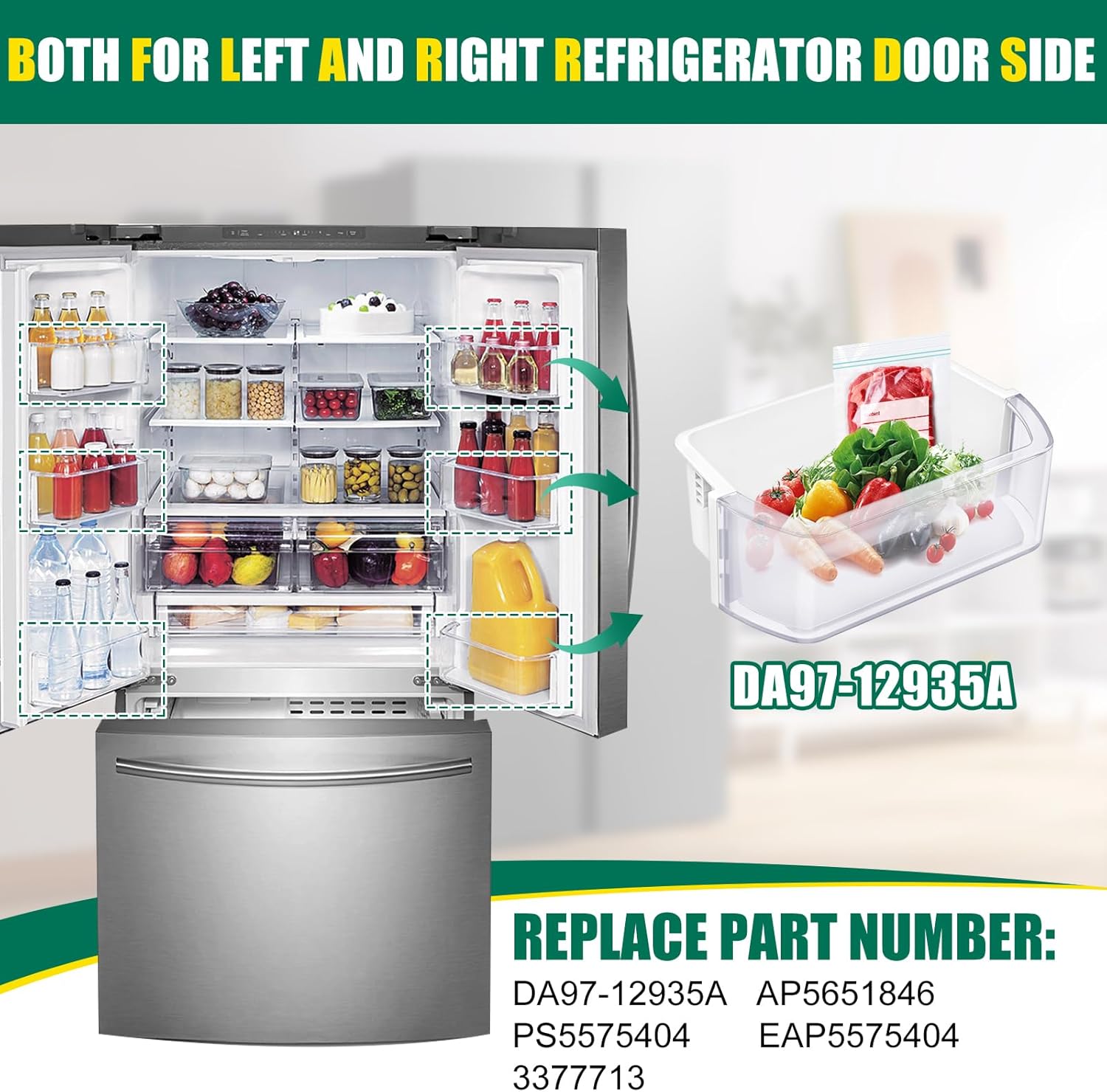 UPGRADED DA97-12935A Refrigerator Door Bin Replacement for Samsung Fridge Parts RF220NCTASG, RF220NCTAWW, RF220NCTASP, RF221NCTASP, RF221NCTASR, AP5651846 Refrigerator Left and Right Door Shelf Basket