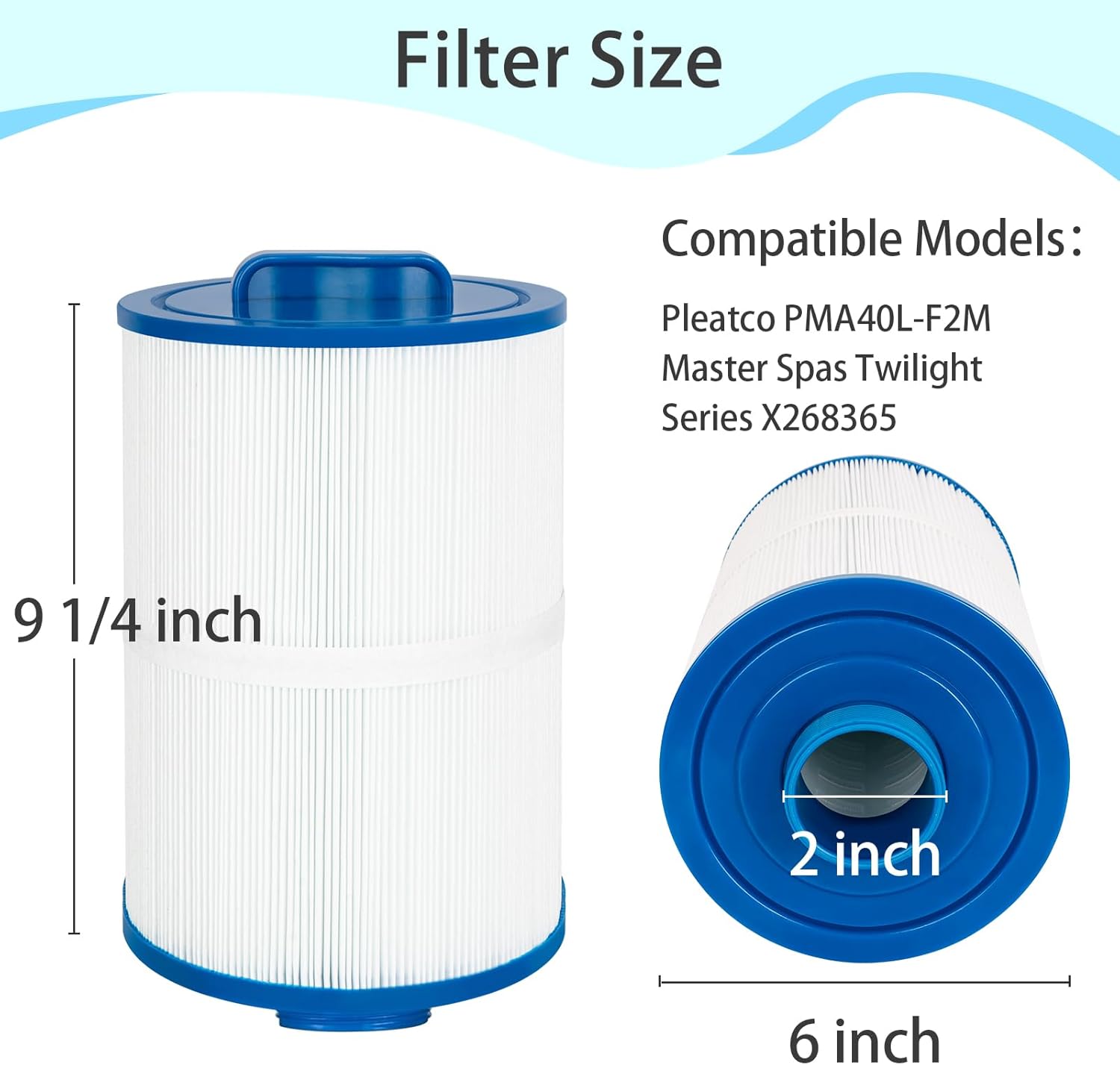 Future Way Hot Tub Filter Replacement for Master Spa Twilight X268365, X268543, Replace Pleatco PMA40L-F2M, Unicel 6CH-402, Filbur FC-0317, Spa Filter, 40 Sq. Ft